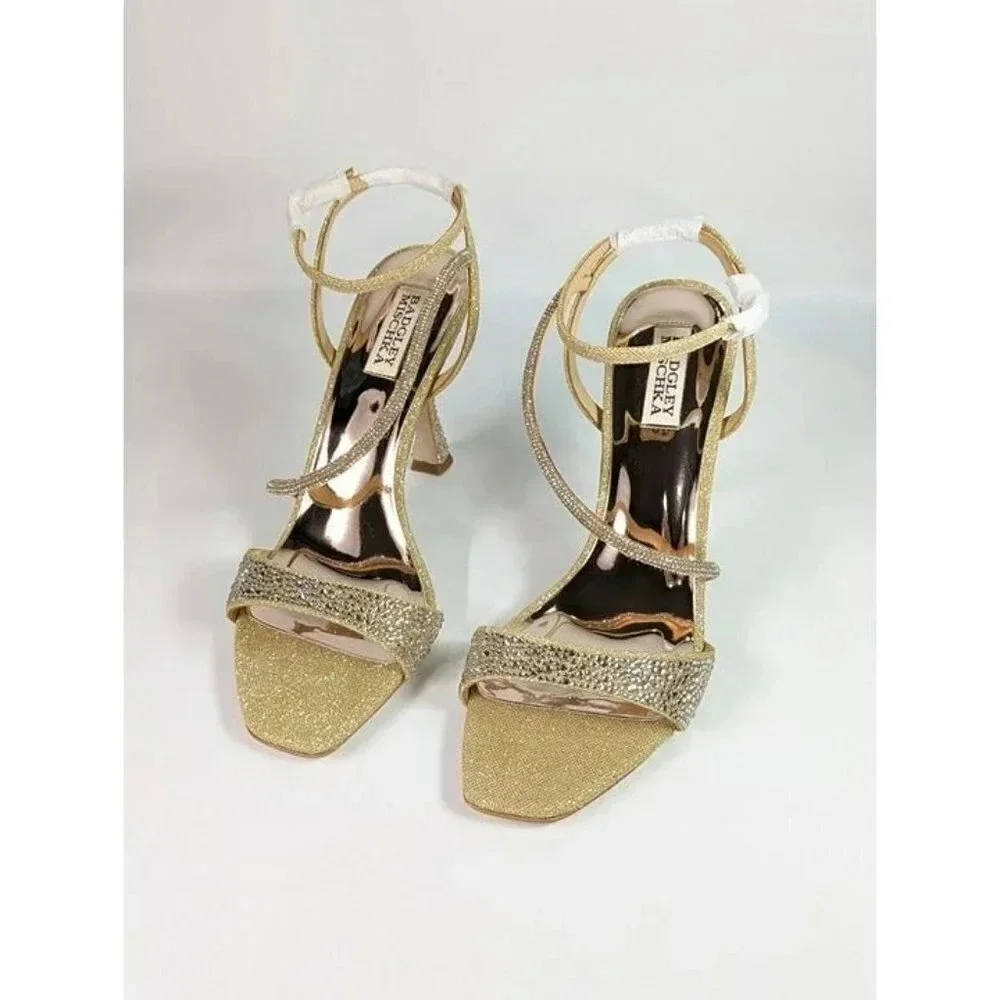 Badgley Mischka Sally Women's Rhinestone Satin Heel Sandals Size 9.5 (MSRP $235)